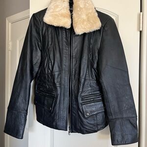 a.n.a leather jacket w removable faux fur collar